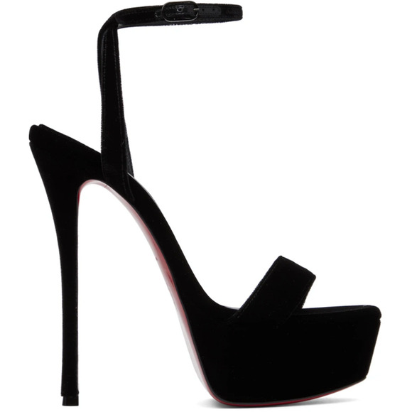 Christian Louboutin Loubi Queen Alta 150 Black Ankle Strap Sandal Heel Pump 40 - Picture 1 of 12